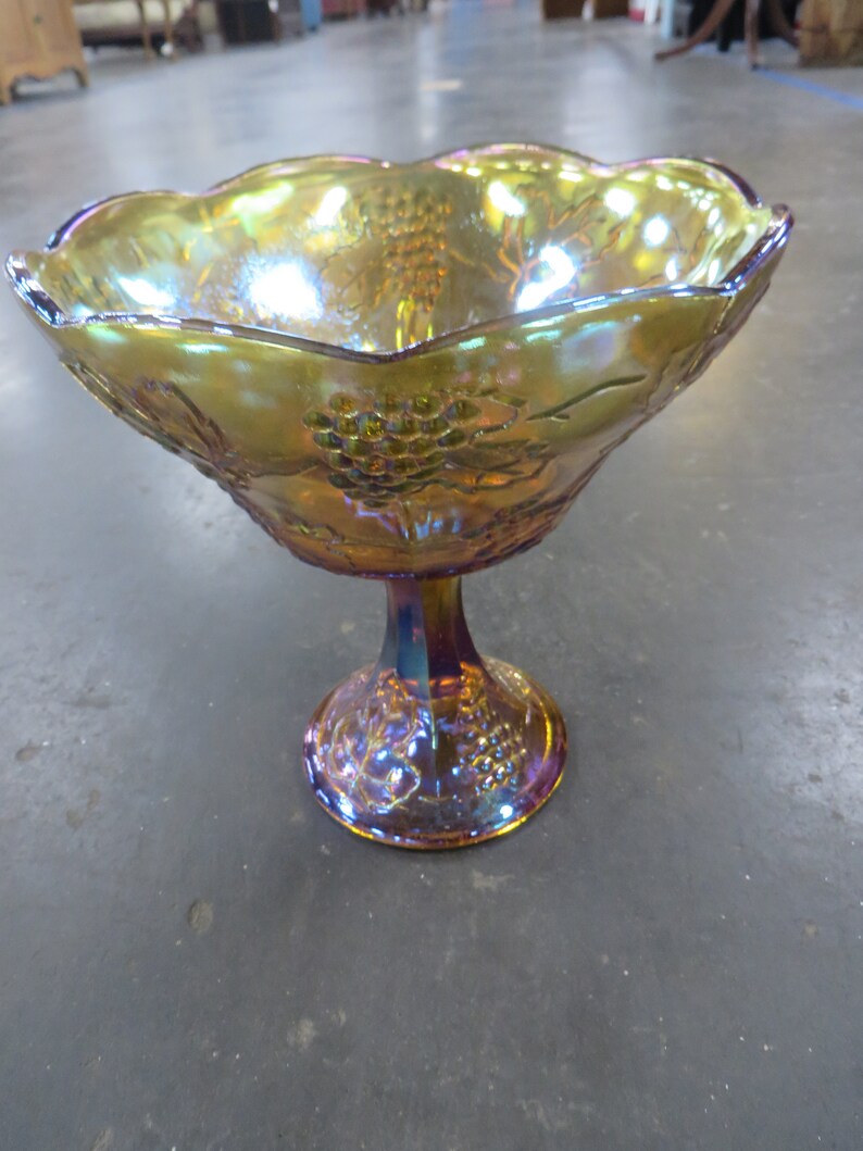 Vintage Amber Carnival Glass Pedestal Bowl Etsy