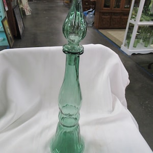 Vintage Empoli Light Green Glass Genie Decanter Bottle with Flame Stopper