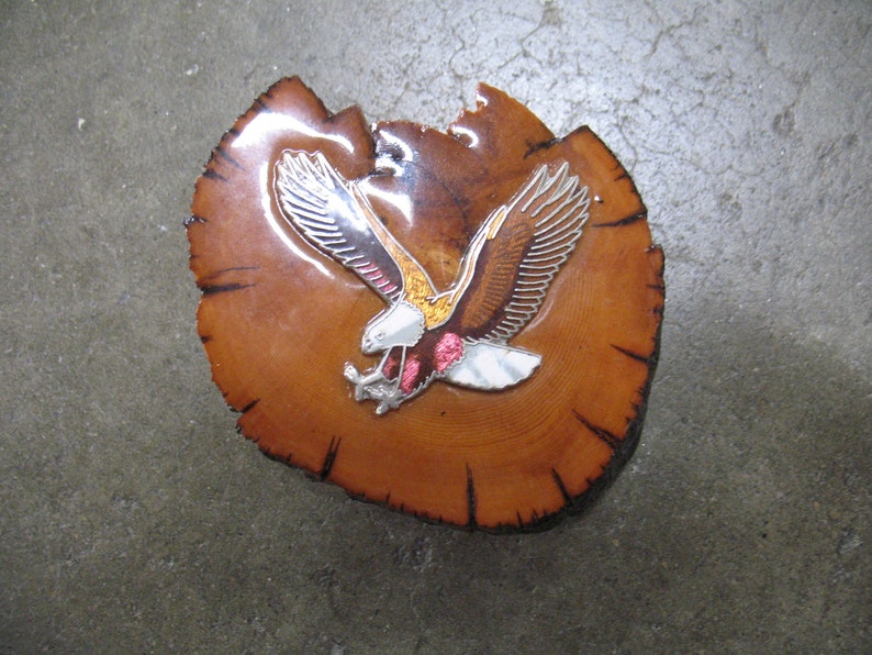 Vintage Handmade Wood Chunk with Eagle Belt Buckle