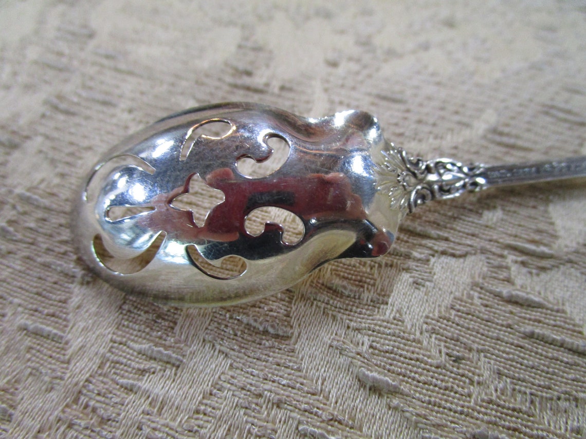 Vintage Sterling Silver Pierced Olive Spoon Etsy