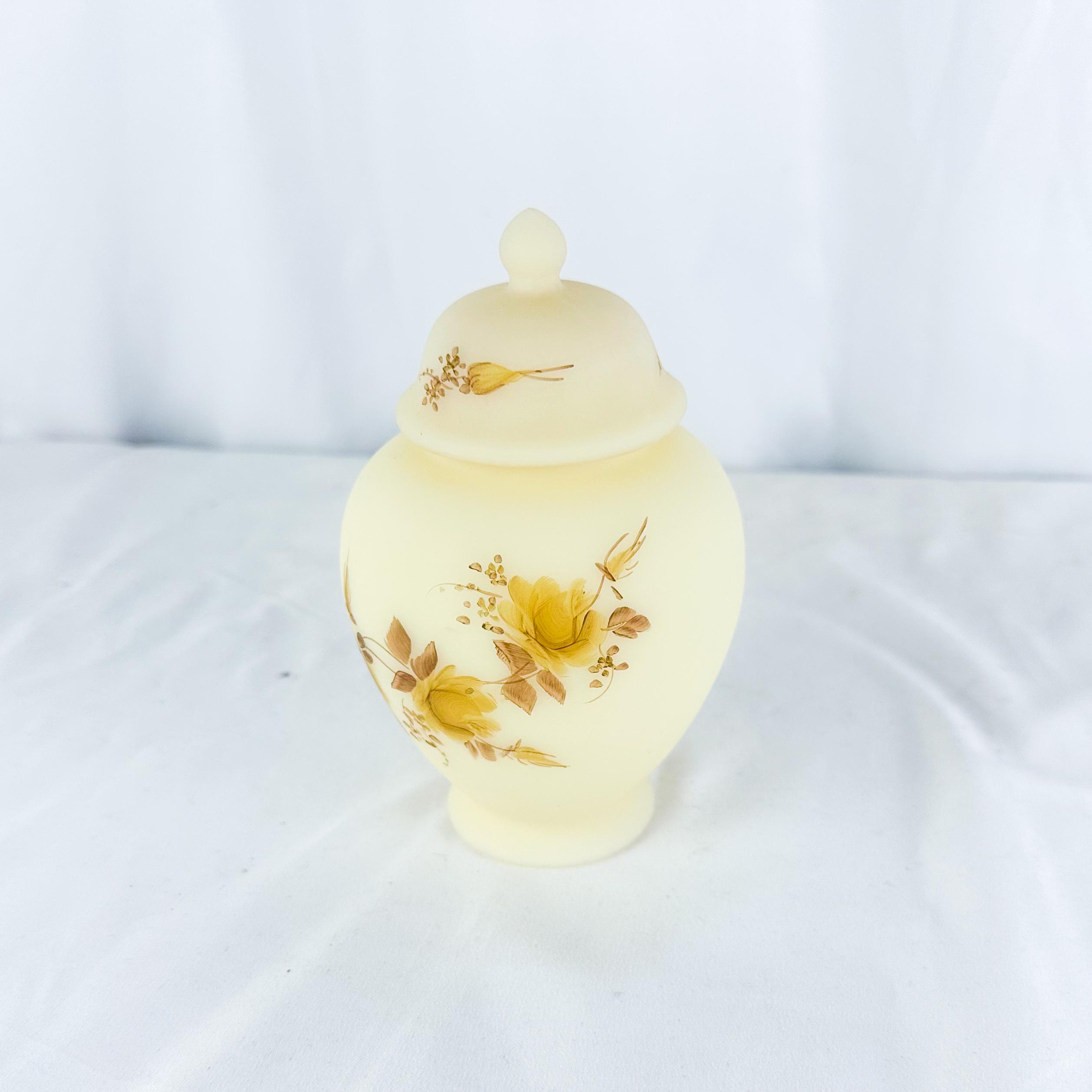 1979 Fenton Hand-painted L Everson Chocolate Roses on Cameo Satin