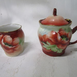 Vintage Handpainted Porcelain Poppy Condiment Table Set