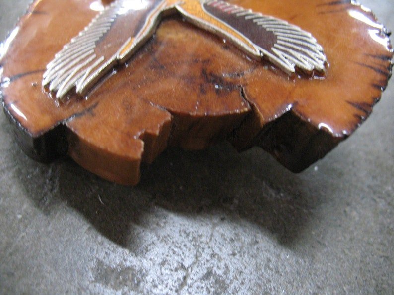 Vintage Handmade Wood Chunk with Eagle Belt Buckle