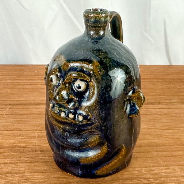 Signed Marvin Bailey "Blue Ugly Face Jug with 5 Teeth"