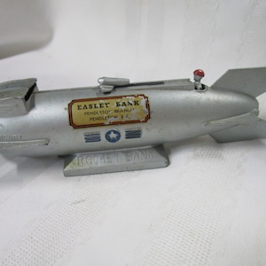 Vintage Easley Bank Pendleton Branch Metal Coin Rocket Mechanical Bank