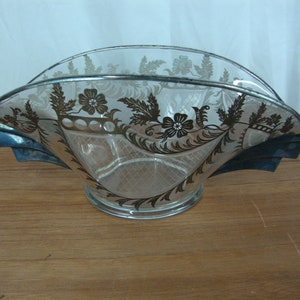 Vintage Art Deco Console Sterling Silver Floral Overlay Decor Bowl