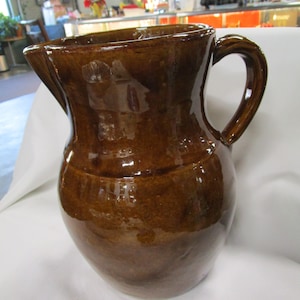 Vintage Brown Stoneware One Gallon Pottery Pitcher