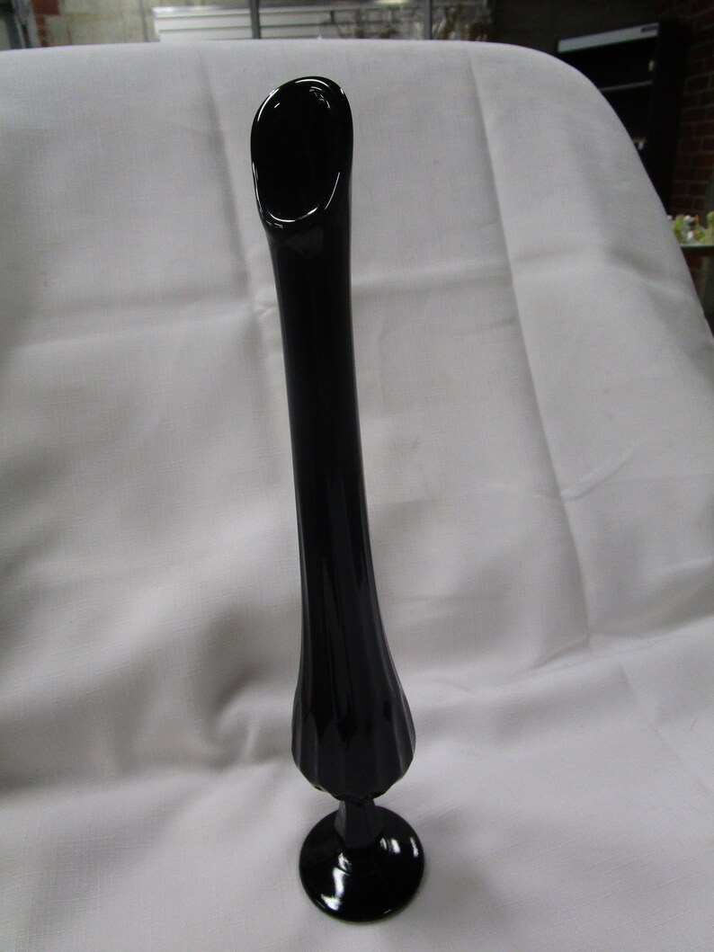 Vintage Fenton Black Amethyst Pedestal Swung Vase Etsy