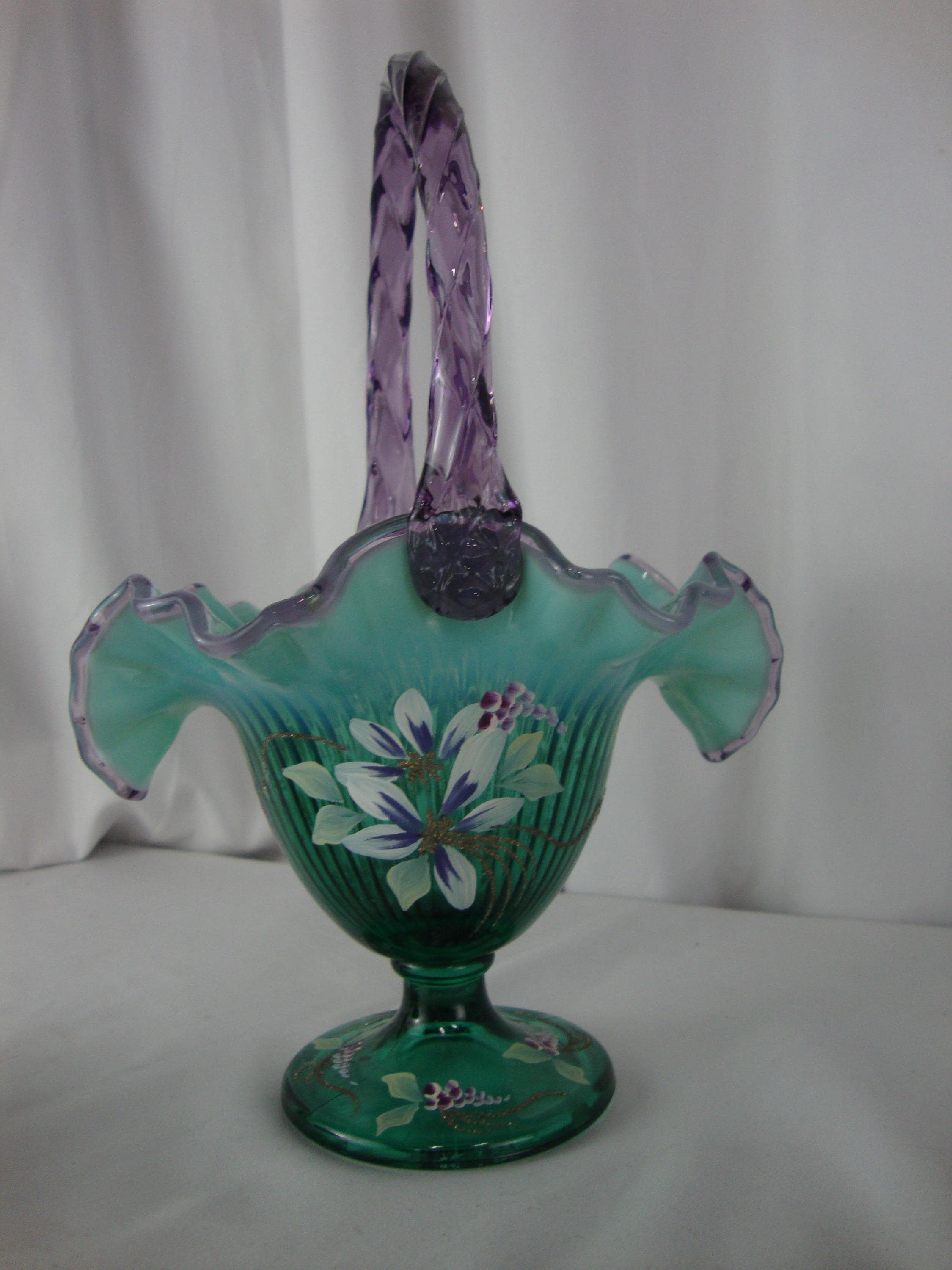 フェントン アンティークantique エメラルドグリーンバスケット アメリカ Green Fenton Basket - Etsy