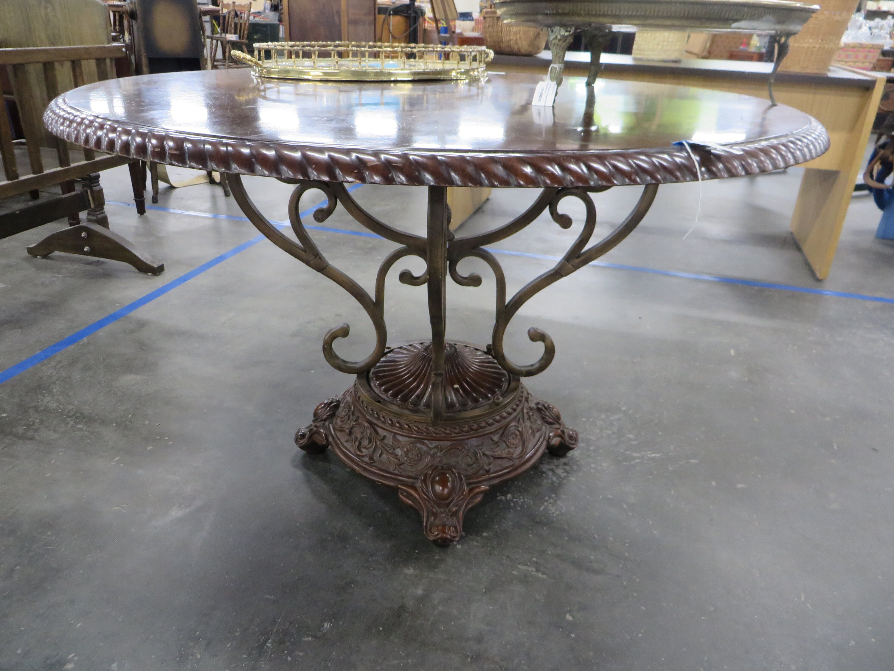 Vintage Walnut Veneer Round Dining Table with Metal Base Etsy