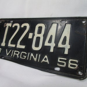 1956 Virginia T22-844 Automobile Car License Plate Tag