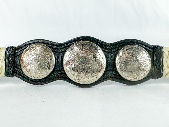 Vintage Black Leather Belt with Large Cowboy Rode… - image 4