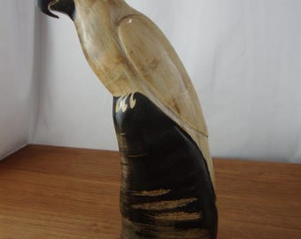 Vintage Hand Carved Painted Parrot Figurine