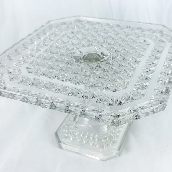 Vintage Early American Pattern Glass Square Cake Stand