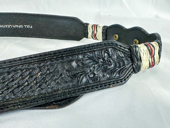 Vintage Black Leather Belt with Large Cowboy Rode… - image 5