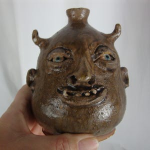 Marvin Bailey Pottery Latte Color Small 5 Inch Devil Ugly Face Jug