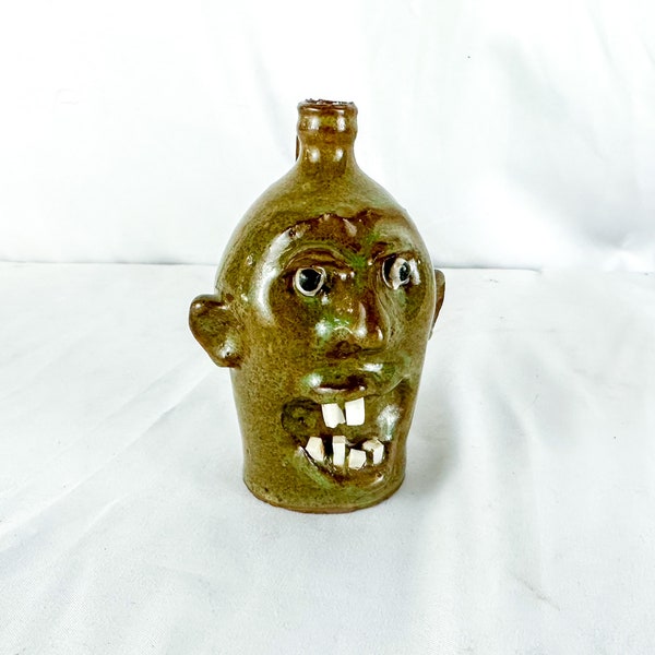 Signed Marvin Bailey Mini Brown 5 Top Teeth Ugly Face Jug