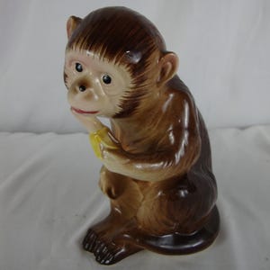 Vintage Japan Ceramic Monkey with Banana Figurine