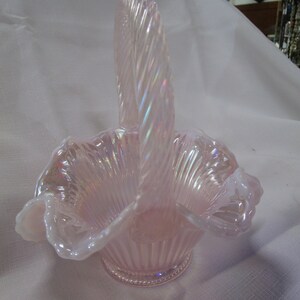 Fenton Pink Opalescent Ribbed Glass Basket