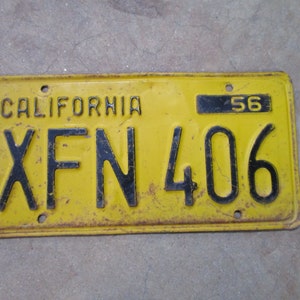 1956 California XFN-406 Automobile License Plate Tag