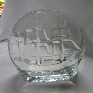 Vintage Pilgrim Glass Clear Glass Sailing Ship Paperweight
