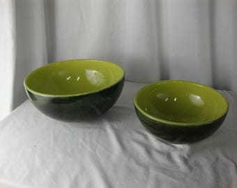 Vintage Hull Pottery Crescent Dark Green Chartreuse Mixing Box Set of 2
