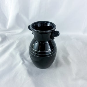 Vintage Black Glass Silver-Color Accent Roman Handle Vase