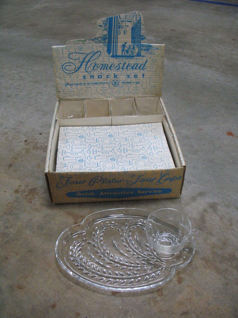 Vintage Federal Glass Co. Homestead Snack Set for 4 with Etsy