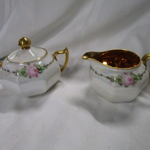 Vintage ZS & C Bavaria White Iridescent Floral Creamer and Sugar Set
