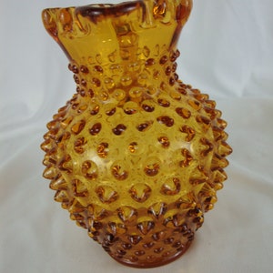 Vintage Fenton Amber Hobnail Small Crimped Decor Pitcher