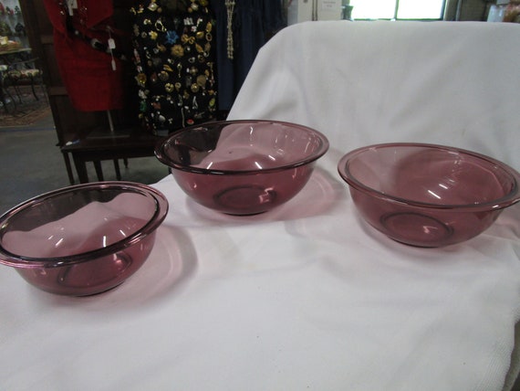 3 Stoneware Pottery Mauve Pink Stacking Nesting Mixing Bowls 4 cups 2 - 6  Cups