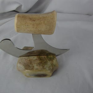 Alaska Legend Ulu Utility Knife Cutting Tool with Antler Cream/Burgundy Handle with Cream/Green Chubby Base