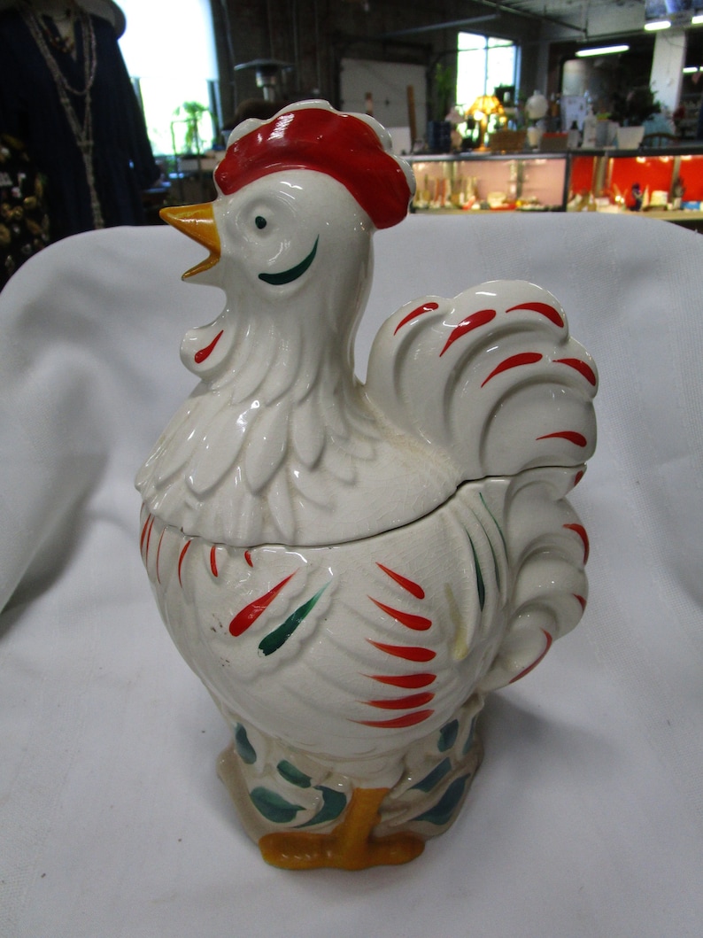 Vintage Pottery Guild Handpainted Rooster Ceramic Cookie Jar Etsy