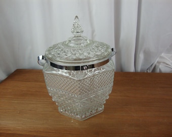Vintage Anchor Hocking Wexford Glass Ice Bucket with Lid and Swing Handle