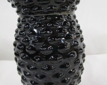 Vintage Black Amethyst Oval Hobnail Glass Small Vase