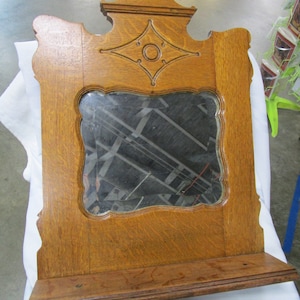 Antique Quarter Sawn Oak Eastlake Wall Mirror with Shelf