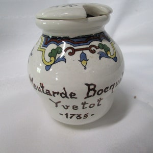 Vintage Digoin France Ceramic Painted Mustard Jar