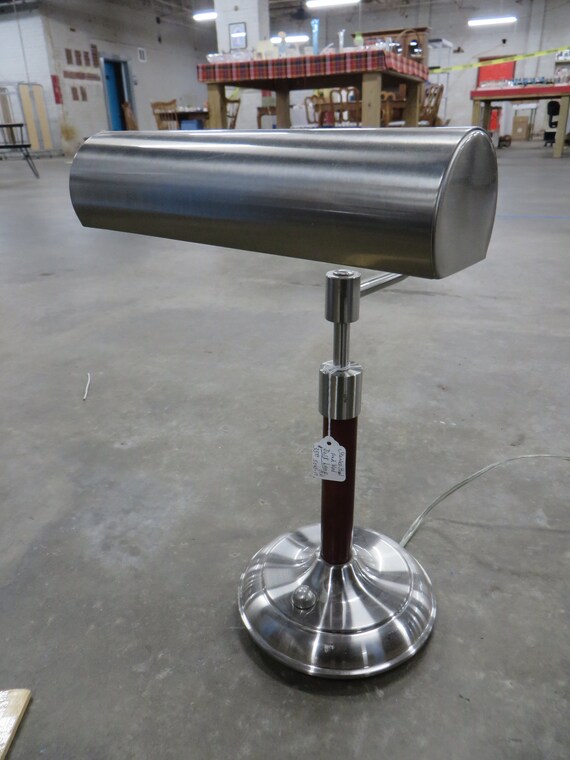 Vintage Stainless Steel And Wood Desk Lamp