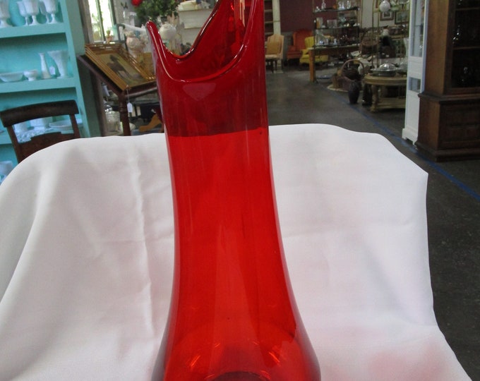 Vintage LE Smith Smooth Red Glass Swung Vase Etsy