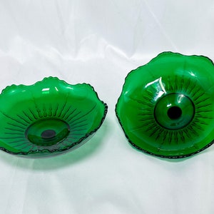 Emerald Green Glass Scalloped-Edge Compote Insert Candleholder Set