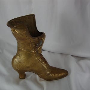 Vintage Large Brass Ladies Victorian Lace Up Heel Boot Shoe Planter Vase