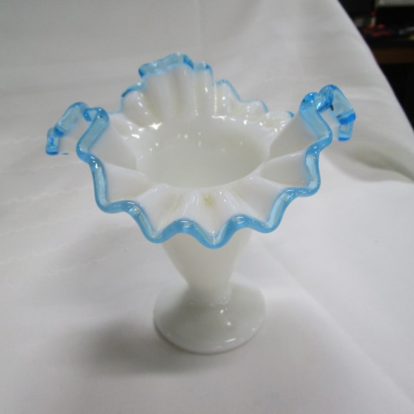 Vintage Fenton Aqua Crest Pedestal Small Vase