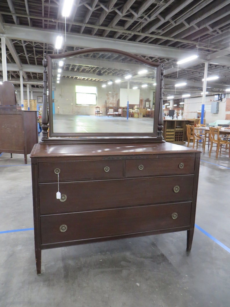 Handsome Antique Cherry Dresser With Attached Mirror 2 Over Etsy