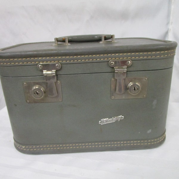 Vintage Travel Joy Grey Hard Side Train Makeup Case Bag NO KEY