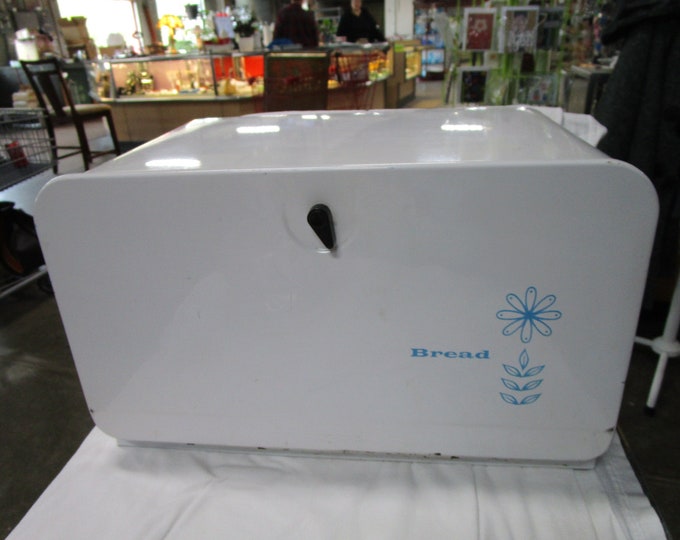 Vintage Beauty Box White Metal Bread Box With Turquoise Bread and Flower Etsy