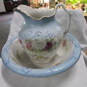 Antique Alba China Floral with Gold Trim Wash Basin and Pitcher Set
