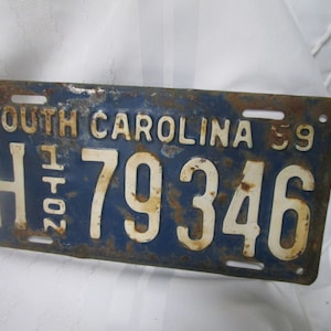 1959 South Carolina One Ton H 79346 Automobile License Plate Tag