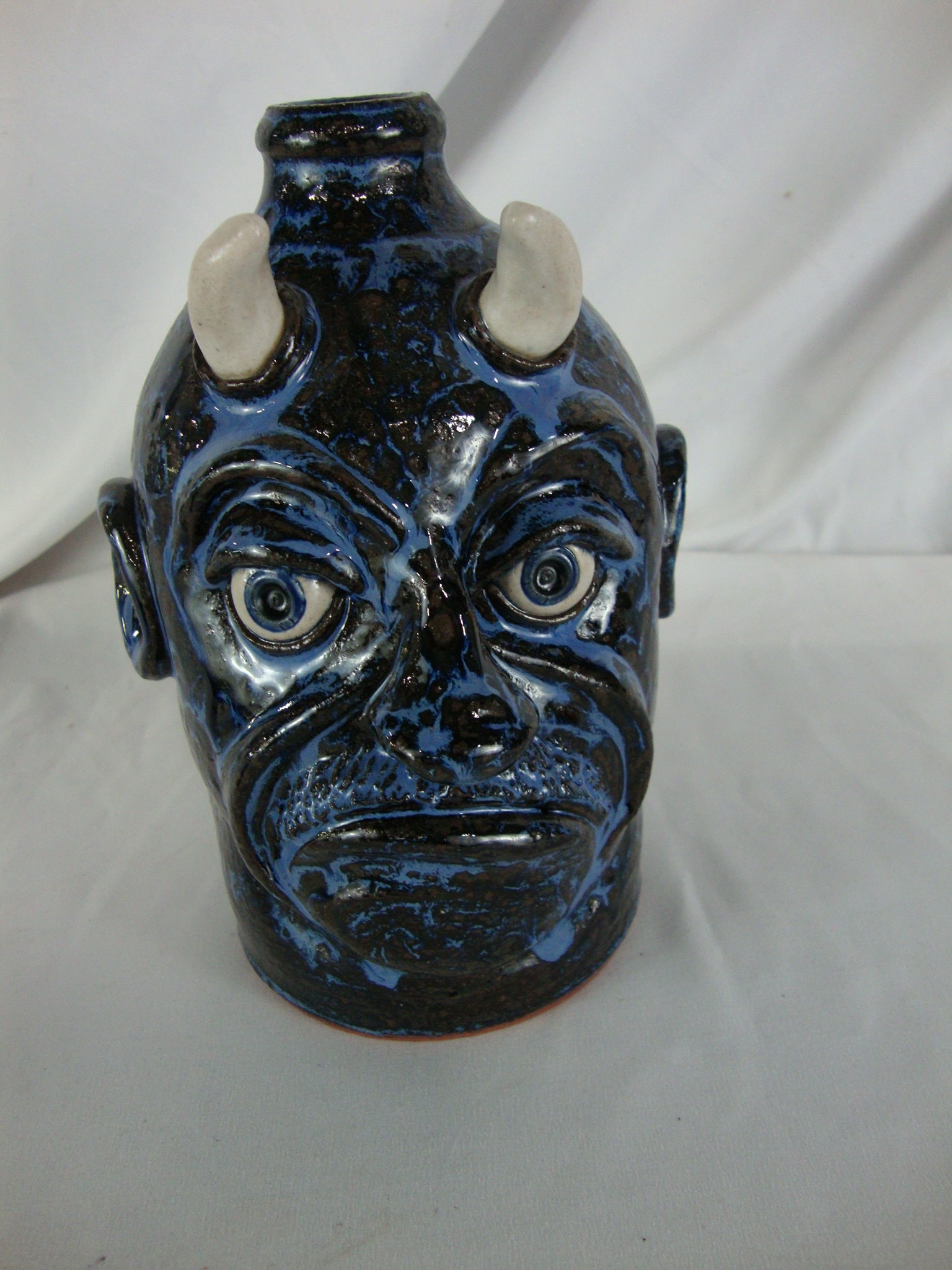 Lolly Lynn Folk Art Blue Streaked Devil Ugly Face Jug - Etsy