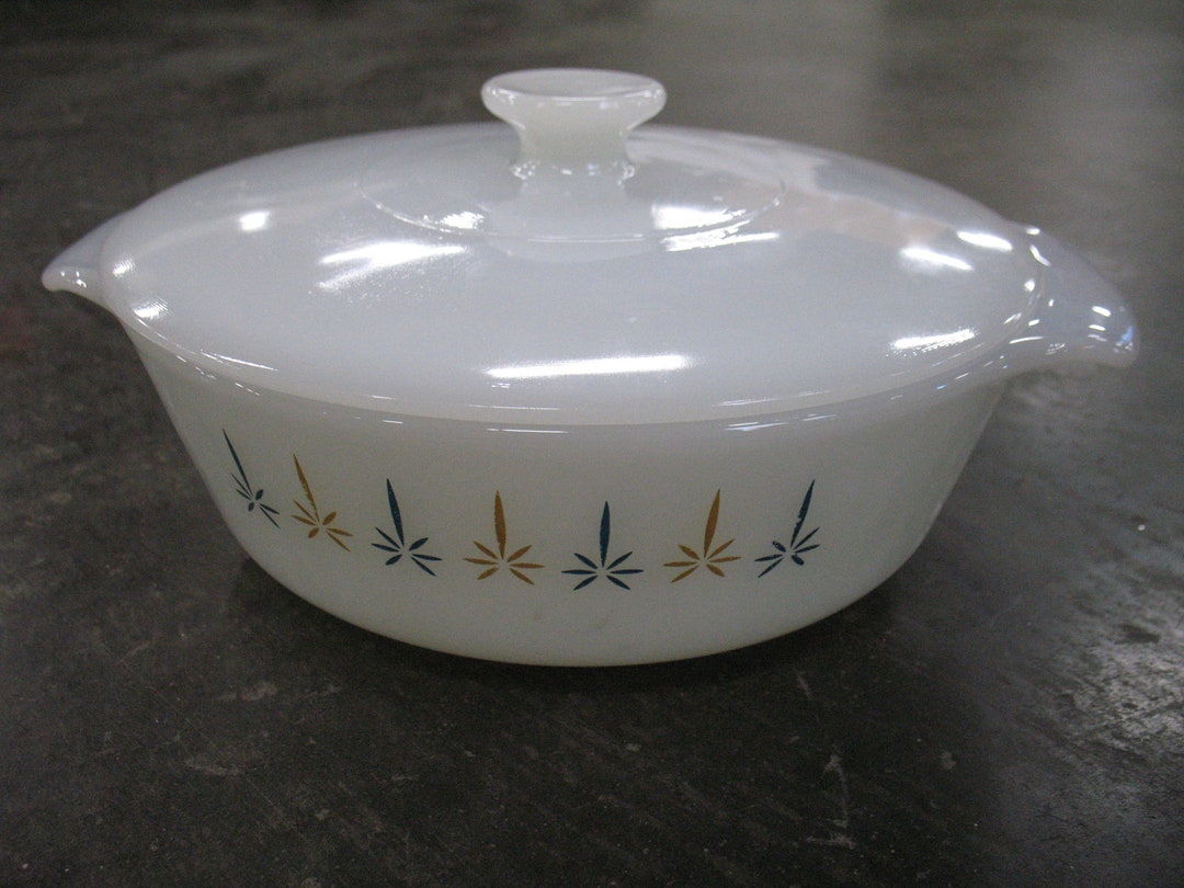 Vintage Fire King Milk Glass Casserole Dish With Lid Etsy