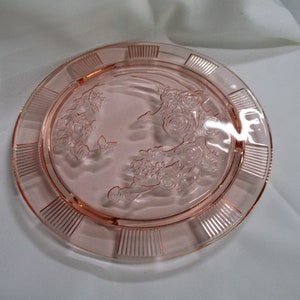 Vintage Pink Depression Glass Roses Cake Plate